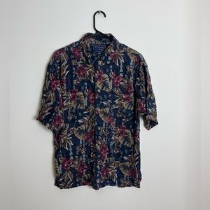 Vintage 90s Hawaiian Print Rayon Button Down Shirt Sz M